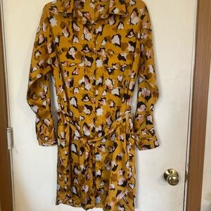 FRNCH Paris Large Leopard Print Shirt Long Sleeve Dress